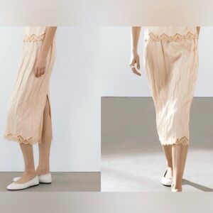 Massimo Dutti Flowing Midi Skirt With Lace Detail